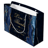 Blue and Gold Glitzer Marble Agate Wedding Große Geschenktüte (Rückseite Schrägansicht)