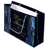 Blue and Gold Glitzer Marble Agate Wedding Große Geschenktüte (Vorderseite Schrägansicht)