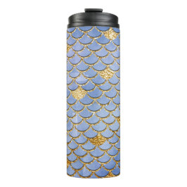 Blue and Gold Glitzer Mermaid Scales Thermosbecher