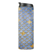 Blue and Gold Glitzer Mermaid Scales Thermosbecher (Nach rechts gedreht)