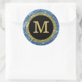 Blue and Gold Glitzer Mit Monogramm Runder Aufkleber (Tasche)