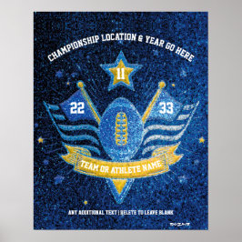 Blue and Gold Glitzer Sports Football Championship Poster