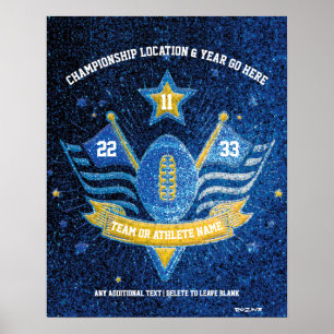 Blue and Gold Glitzer Sports Football Championship Poster