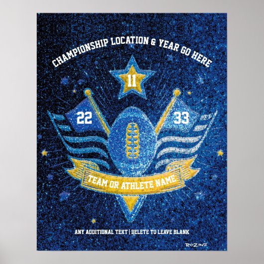 Blue and Gold Glitzer Sports Football Championship Poster (Vorne)