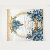 Blue and Gold Glitzer Sweet 16 Party Hintergrund Wandteppich (Vorderseite (Horizontal))