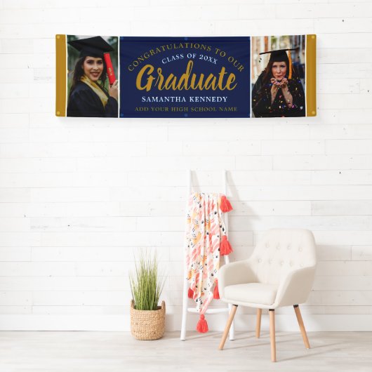 Blue and Gold Glückwunschs Grad 2 Foto Abschluss Banner (Insitu)