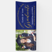 Blue and Gold Glückwunschs Grad Foto Abschluss Banner (Vertikal)