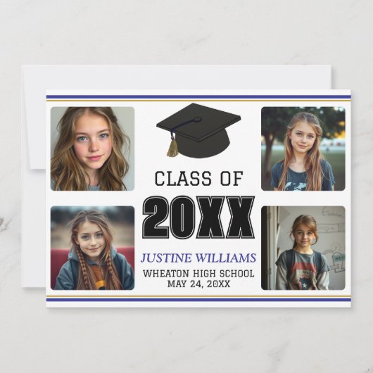 Blue and Gold Graduation Announcement Ankündigung (Vorderseite)