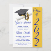 Blue and Gold Graduation Cap and Tassel Einladung (Vorderseite)
