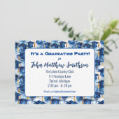 Blue and Gold Graduation Cap Party Einladungen (Stehend Vorderseite)