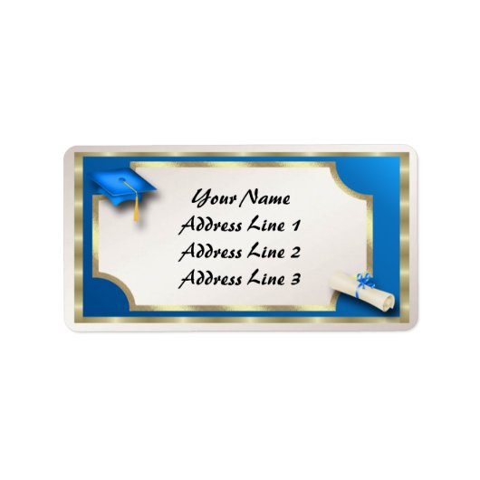 Blue and Gold Grauation Address Labels Adressaufkleber (Vorne)