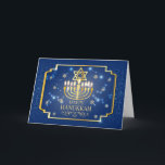 Blue and Gold Hanukkah Foto Card Feiertagskarte<br><div class="desc">Versenden Sie in dieser Urlaubssaison personalisierte Grußkarten mit Ihrem Lieblings-Foto, Namen und Gruß auch, Ihre Wahl der Kartengröße. (Designed by Freepik). (Designed by Freepik). ()Die Karte ist einfach zu anpassen mit Ihrem Wortlaut, Schriftart, Schriftart Farbe.() Nicht genau das, was Sie suchen? Alle unsere Produkte können auf Ihre Bedürfnisse zugeschnitten werden,...</div>