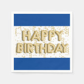 Blue and Gold Happy Birthday Paper Napkin Serviette (Vorderseite)