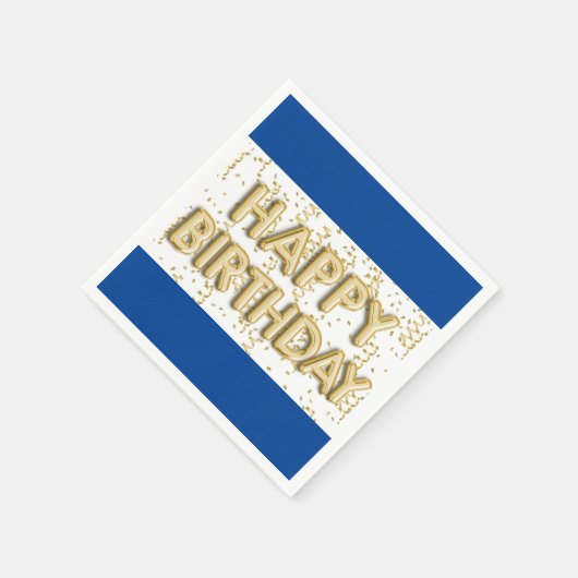 Blue and Gold Happy Birthday Paper Napkin Serviette (Ecke)