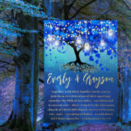 Blue and Gold Heart Leaf Tree Gold Hochzeit Folieneinladung