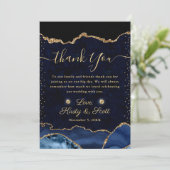 Blue and Gold Imitats Glitzer Agate Wedding Dankeskarte (Stehend Vorderseite)