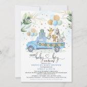 Blue and Gold Jungle Safari Thru Baby Showroom Einladung (Vorderseite)