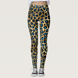 Blue and Gold Leopard Leggings