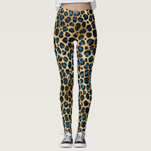 Blue and Gold Leopard Leggings