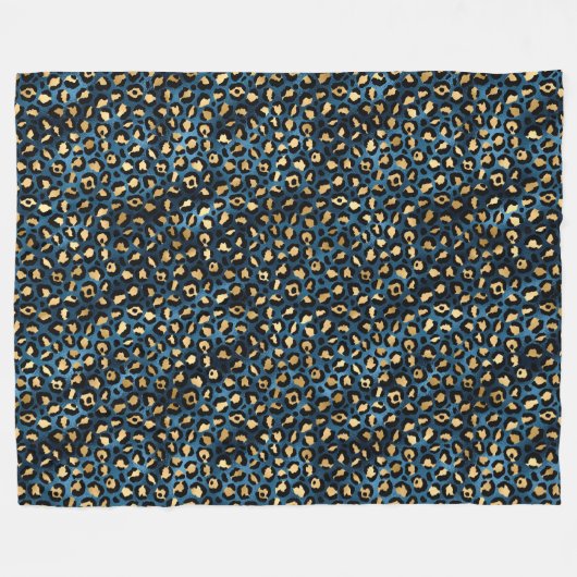 Blue and Gold Leopard Serie Design 1 Fleecedecke (Vorderseite (Horizontal))
