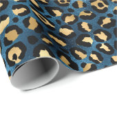 Blue and Gold Leopard Serie Design 1 Geschenkpapier (Rolleneckpunkt)