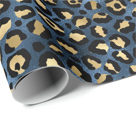 Blue and Gold Leopard Serie Design 1 Geschenkpapier (Rolleneckpunkt)