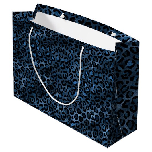 Blue and Gold Leopard Serie Design 3 Große Geschenktüte (Rückseite Schrägansicht)