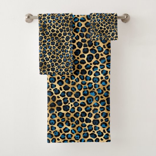 Blue and Gold Leopard Serie Design 4 Badhandtuch Set (Insitu)