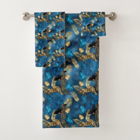 Blue and Gold Leopard Serie Design 6 Badhandtuch Set (Insitu)
