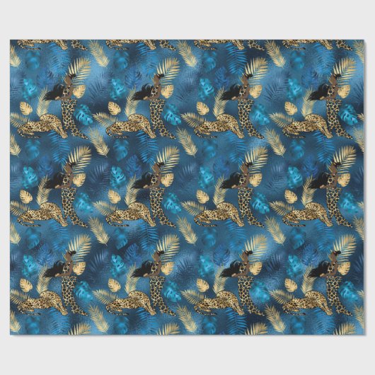 Blue and Gold Leopard Serie Design 6 Geschenkpapier (Flach)
