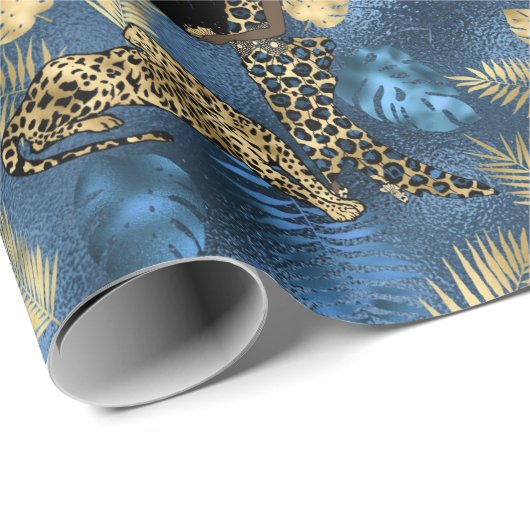 Blue and Gold Leopard Serie Design 6 Geschenkpapier (Rolleneckpunkt)