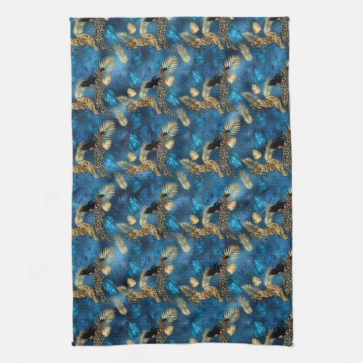 Blue and Gold Leopard Serie Design 6 Geschirrtuch (Vertikal)