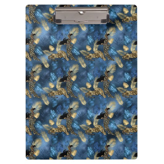 Blue and Gold Leopard Serie Design 6 Klemmbrett (Vorderseite)