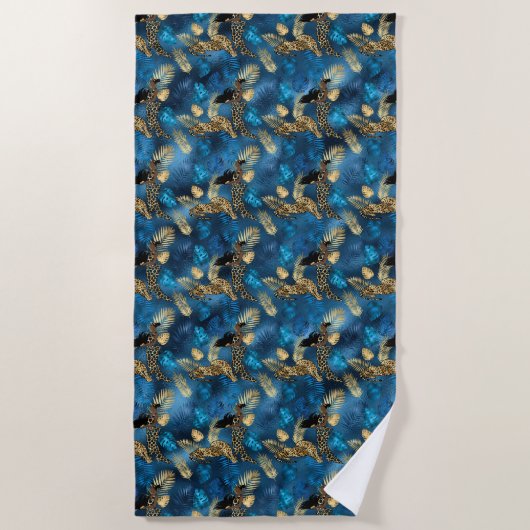 Blue and Gold Leopard Serie Design 6 Strandtuch (Vorderseite)