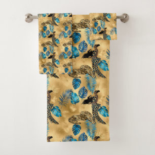 Blue and Gold Leopard Serie Design 7 Badhandtuch Set
