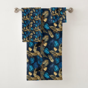 Blue and Gold Leopard Serie Design 8 Badhandtuch Set