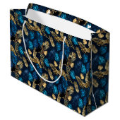 Blue and Gold Leopard Serie Design 8 Große Geschenktüte (Rückseite Schrägansicht)