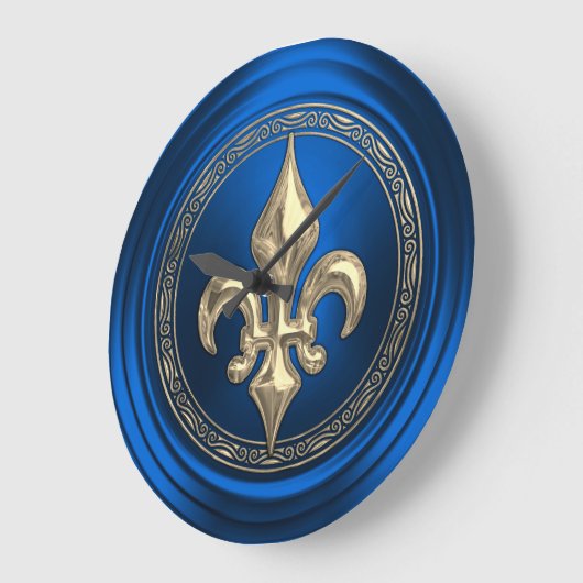 Blue and Gold Lilie Umschlag Aufkleber Große Wanduhr (Winkel)