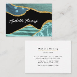 Blue and Gold Linen Fabric Business Card Visitenkarte