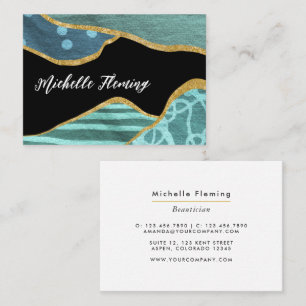 Blue and Gold Linen Fabric Business Card Visitenkarte