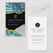 Blue and Gold Linen Fabric Business Card