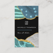 Blue and Gold Linen Fabric Business Card Visitenkarte (Vorderseite)