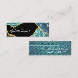 Blue and Gold Linen Fabric Mini Business Card Mini Visitenkarte