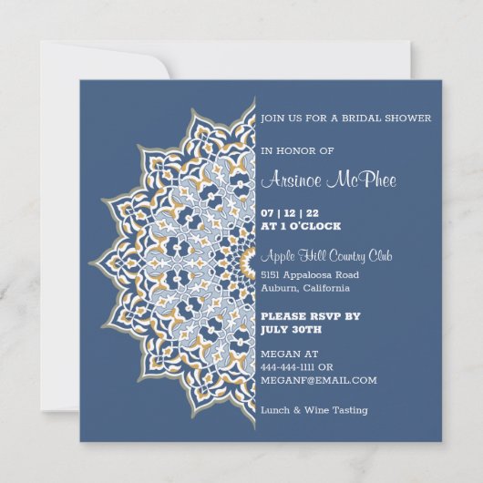Blue and Gold Mandala Bridal Dusche Einladung (Vorderseite)