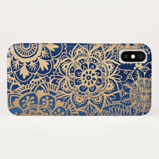 Blue and Gold Mandala Musterfall Case-Mate iPhone Hülle (Rückseite (Horizontal))