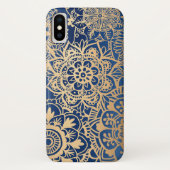 Blue and Gold Mandala Musterfall Case-Mate iPhone Hülle (Rückseite)