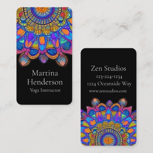 Blue and Gold Mandala Yoga Business Card Visitenkarte (Vorne/Hinten)