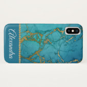 Blue and Gold Marble Elegante Girly Case-Mate iPhone Hülle (Rückseite (Horizontal))