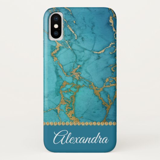 Blue and Gold Marble Elegante Girly Case-Mate iPhone Hülle (Rückseite)