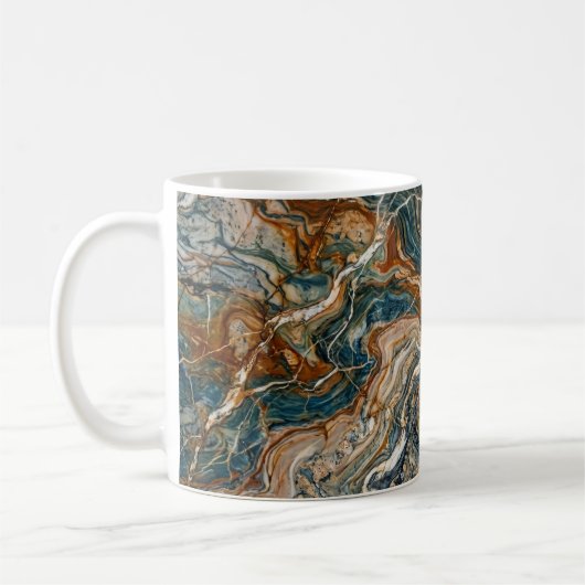 Blue and Gold Marble Swirl Pattern Coffee Mug Kaffeetasse (Links)
